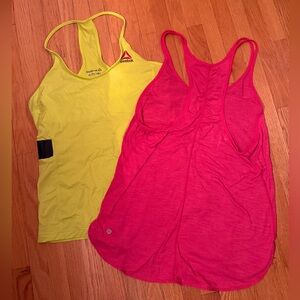 Reebok and Lululemon Women's Racerback Tank Tops - Pink and Yellow 🩷💛